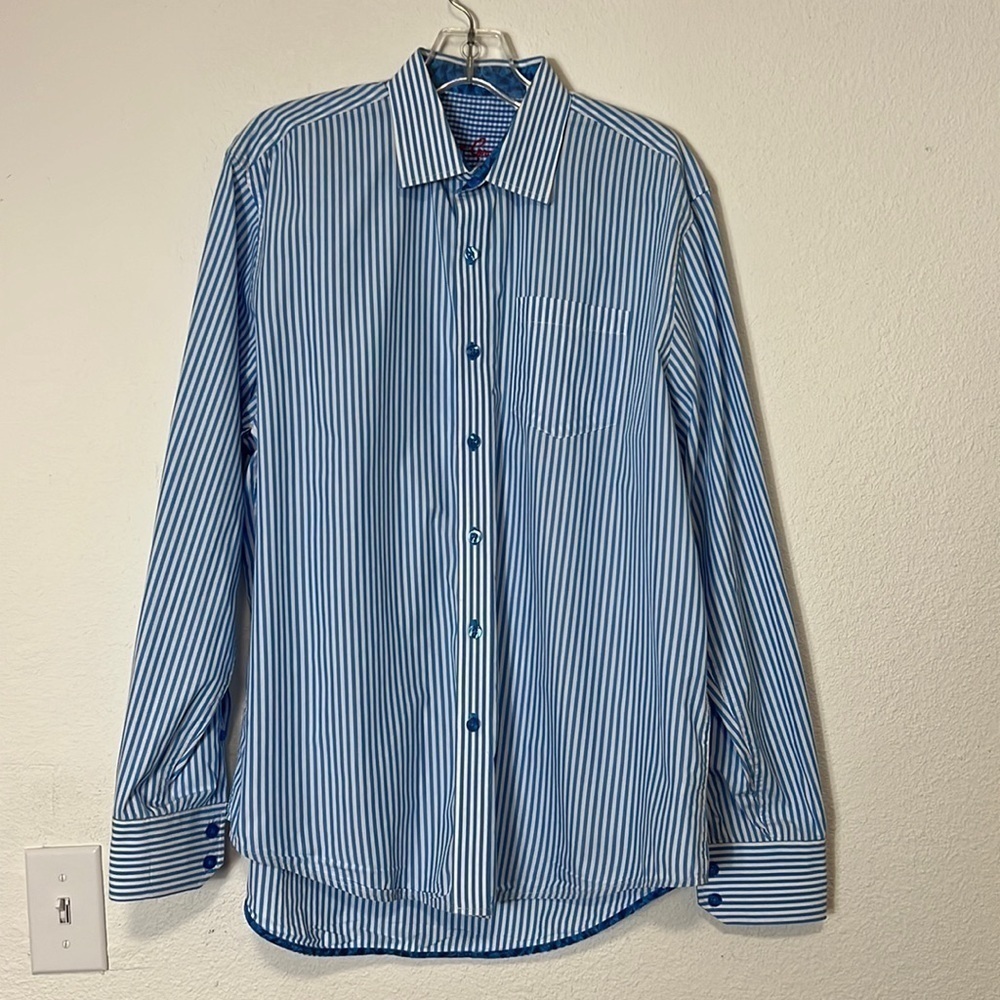 Robert Graham Blue and White Stripe Button Down Shirt M